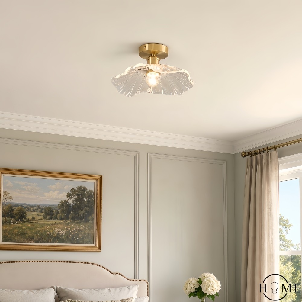 Vintage Glazen Plafondlamp met Lotus Bloem HL217
