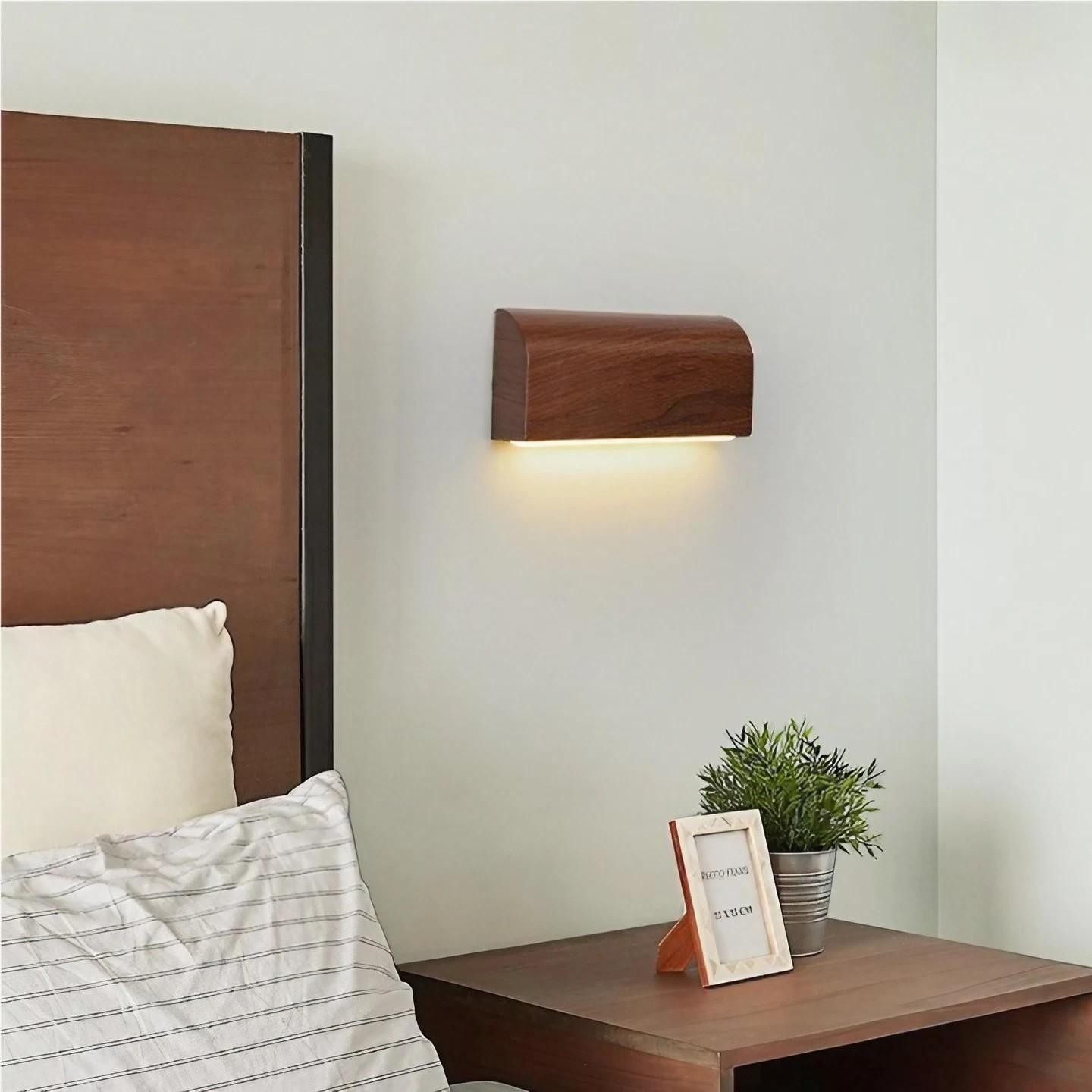 Rechthoekige LED wandlamp met houtnerfaluminium HL196