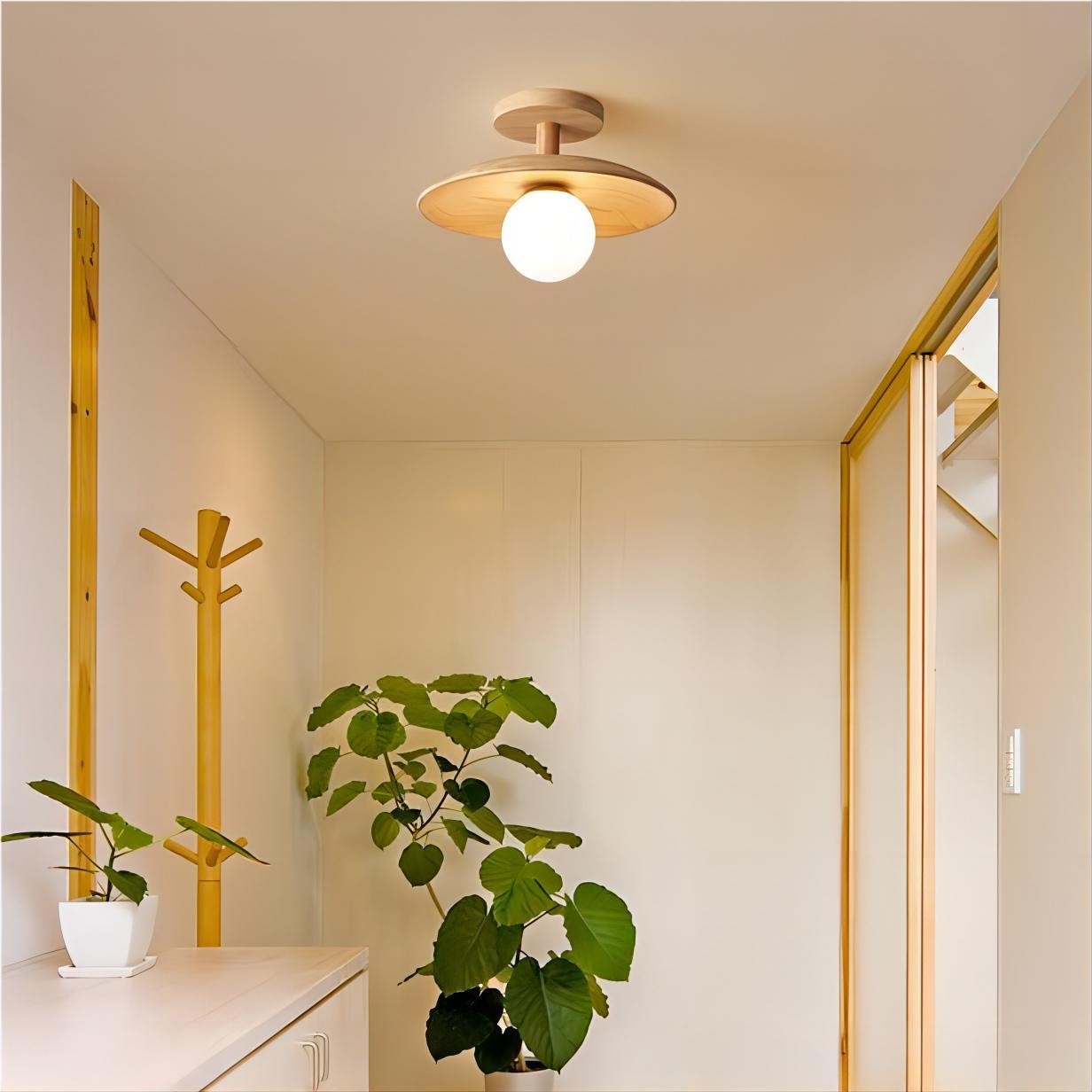 Rustieke Plafon houten glazen plafondlamp HL93