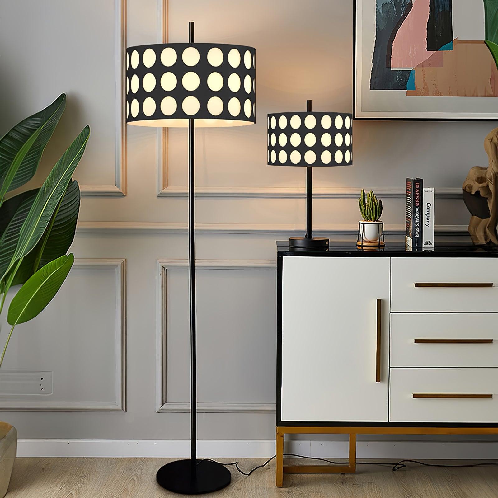 Moderne stoffen vloerlamp met stippenboog HL1119