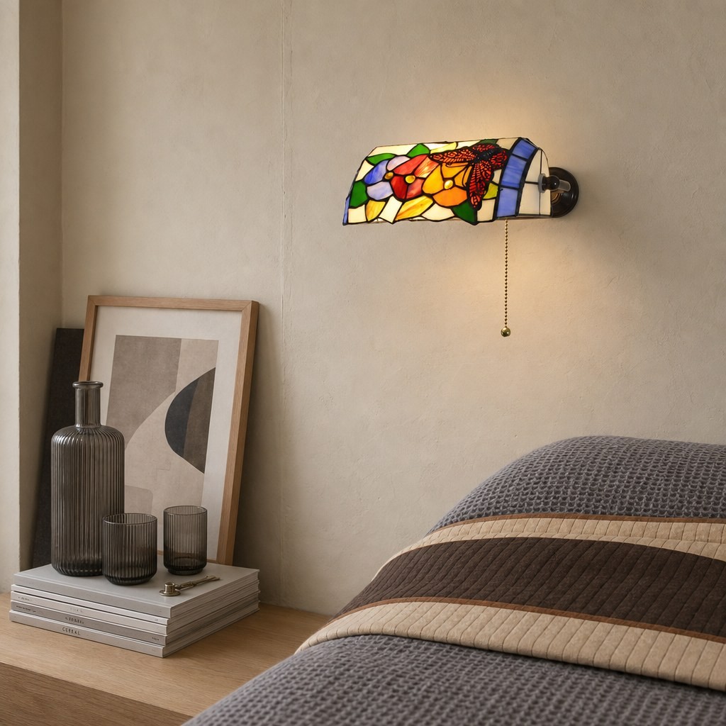 TF Tivanny Wandlamp met bloemenmotief en glas-in-lood - Tiffany-geïnspireerde wandlamp voor slaapkamer of hal HL3546