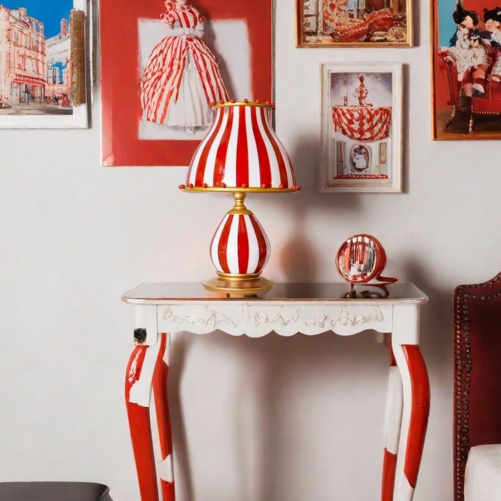 Circus tafellamp - Rood-Witte Strepen Metalen Design HL1048