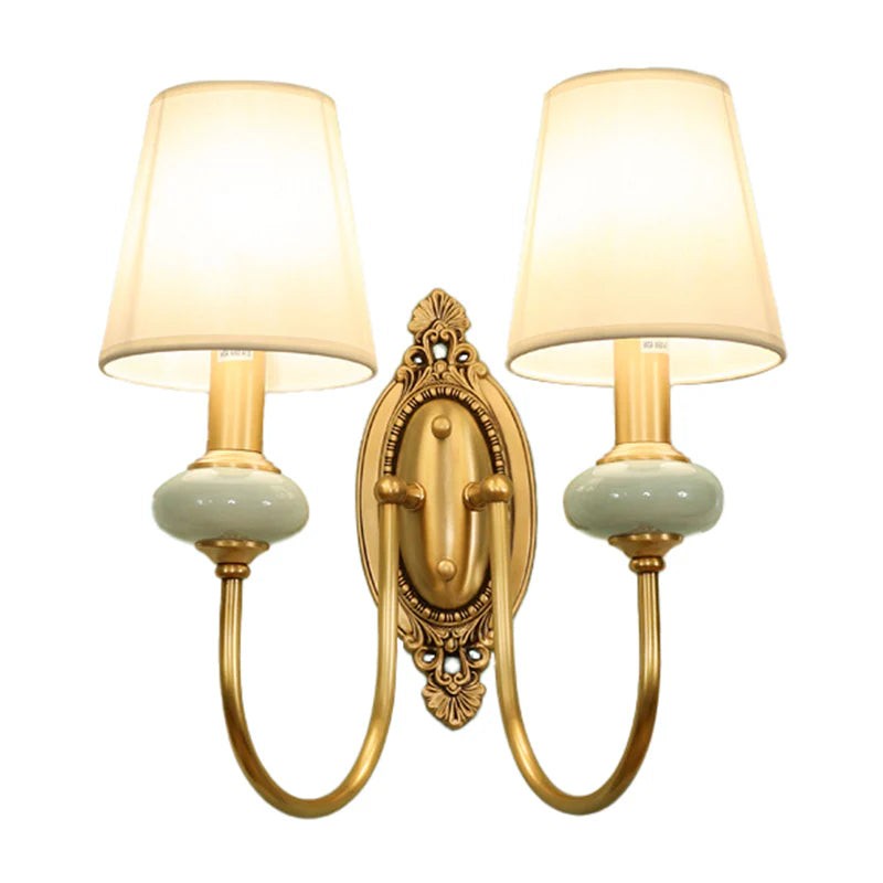 Klassieke wandlamp met stoffen kap - keramische wandlamp voor hal of slaapkamer HL1805