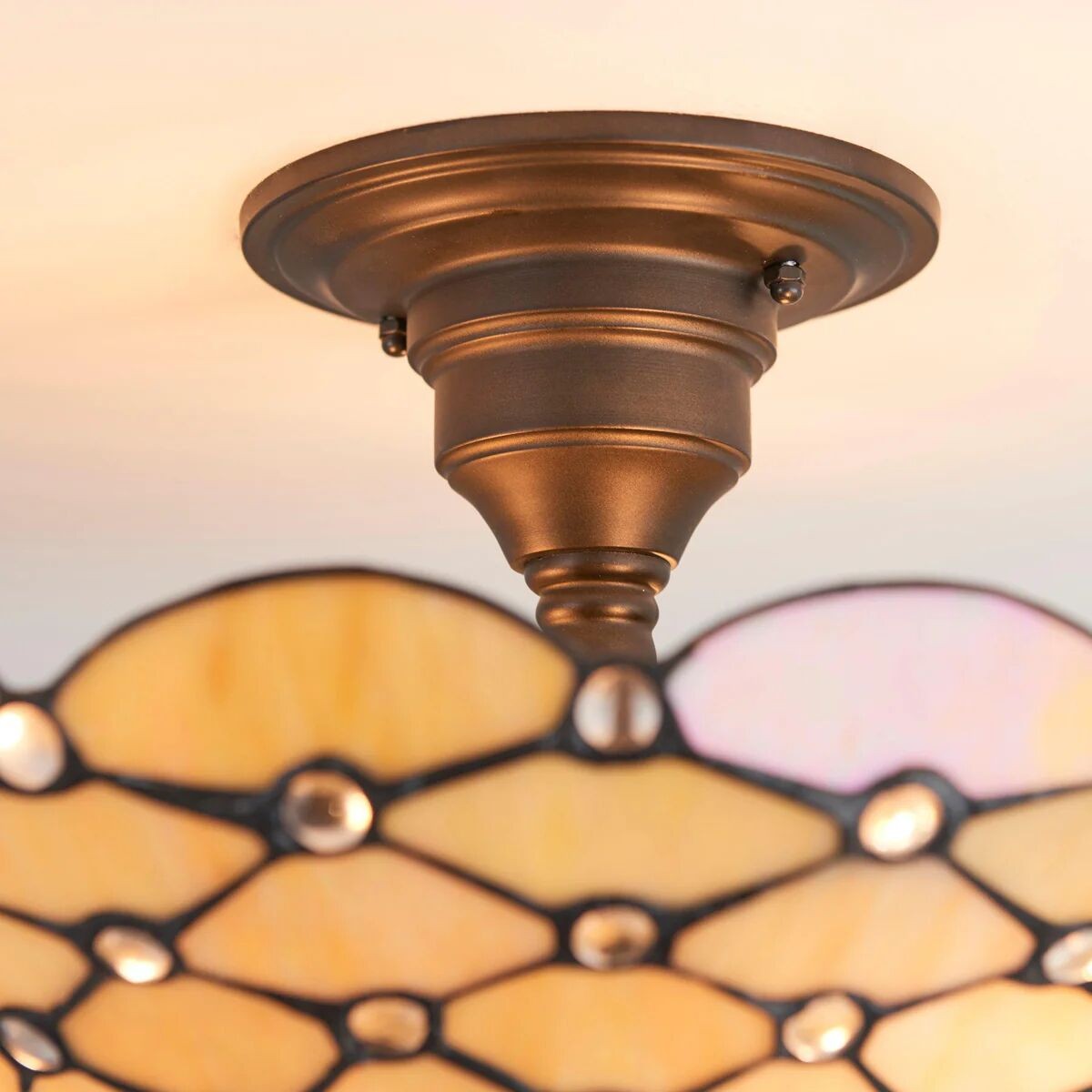 TF Pearl handgemaakte Tiffany plafondlamp - Art Deco glas-in-loodlamp voor hal of woonkamer HL2194