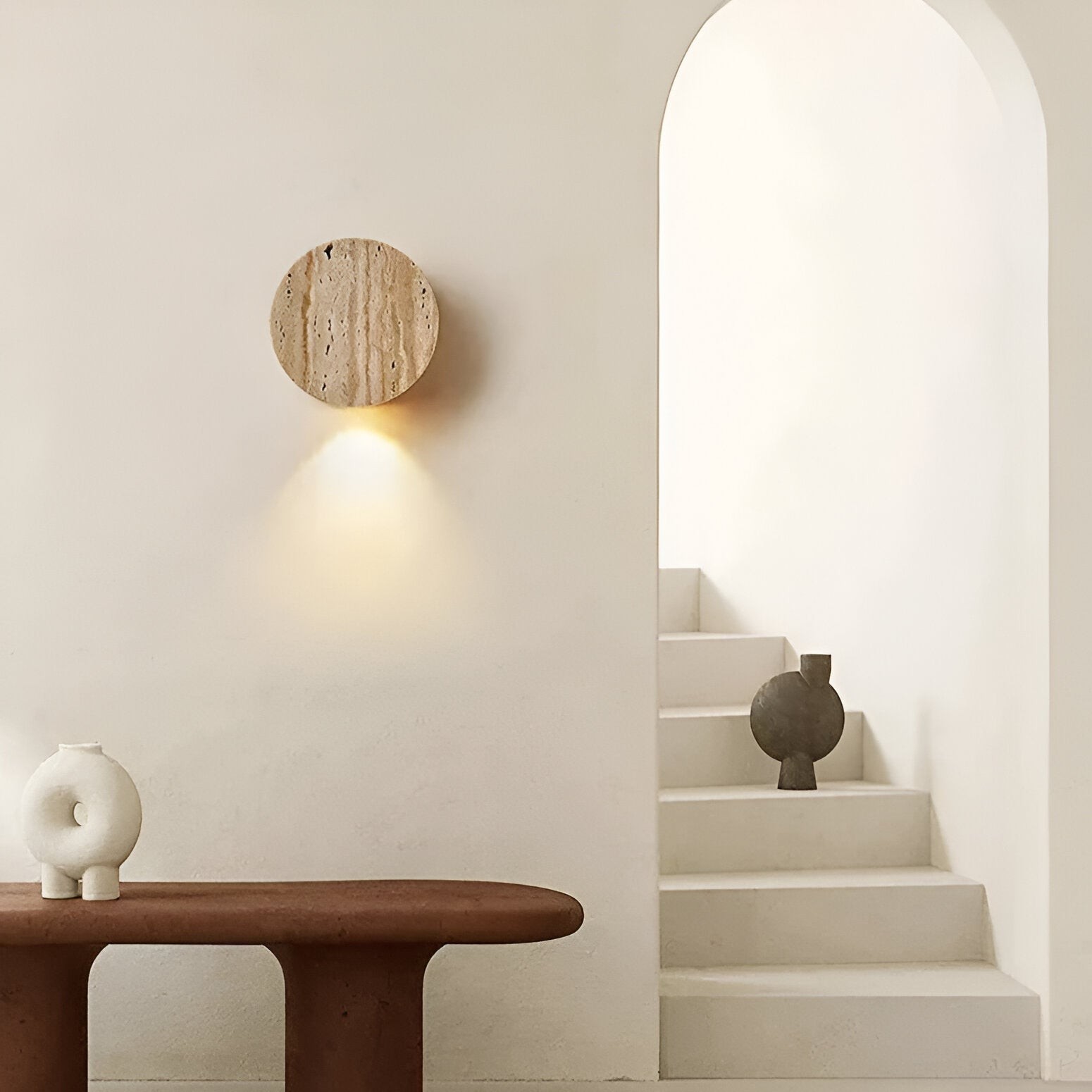 Japanse Wabi Sabi wandlamp van natuurlijk travertijnsteen HL3431