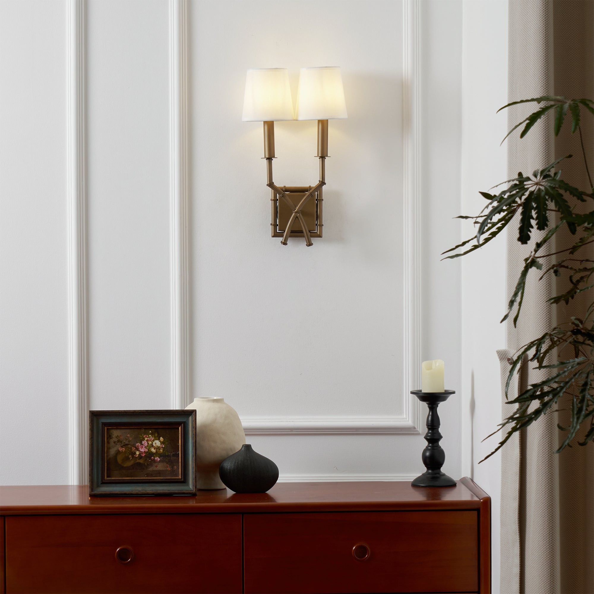Dubbele bamboe wandlamp HL3139
