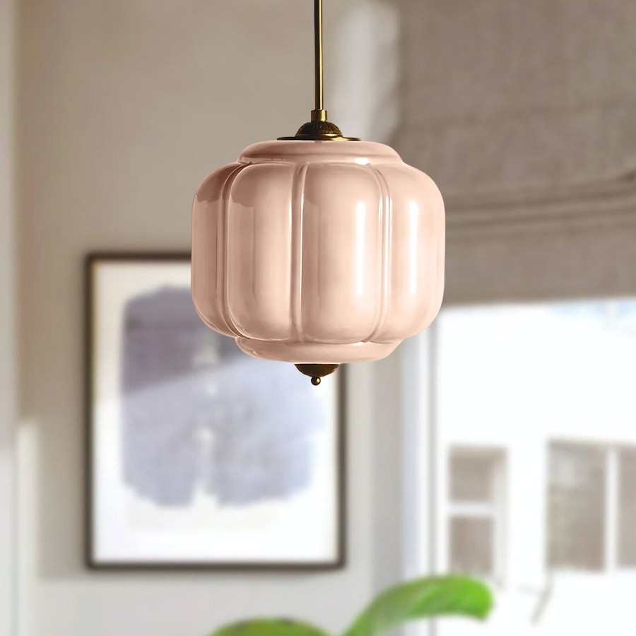 Vintage Eloise Melkglazen Hanglamp - Geribbelde Glazen Plafondkroonluchter HL1091