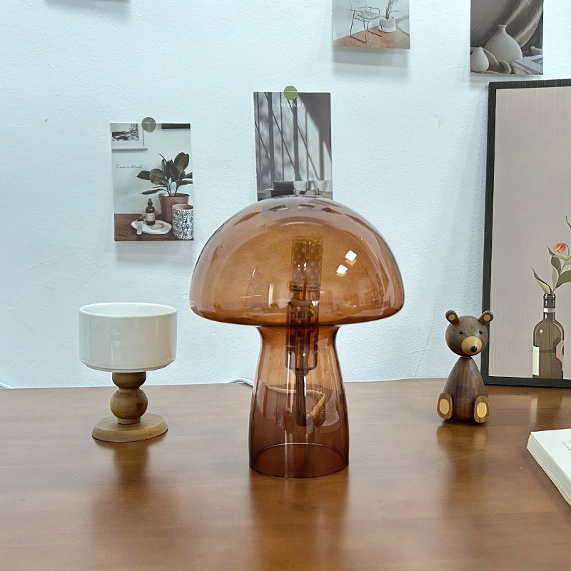 Retro Paddestoel Bruin Glazen Tafellamp HL175