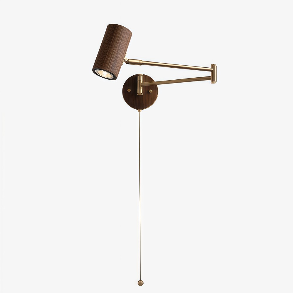 Verstelbare wandlamp met cilindervormige zwenkarm van hout en ijzer HL1085