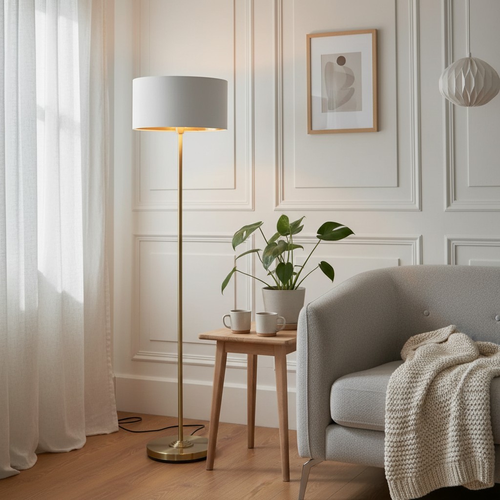 Tela Drum Shade vloerlamp - Moderne stoffen staande lamp voor thuis of op kantoor HL2241