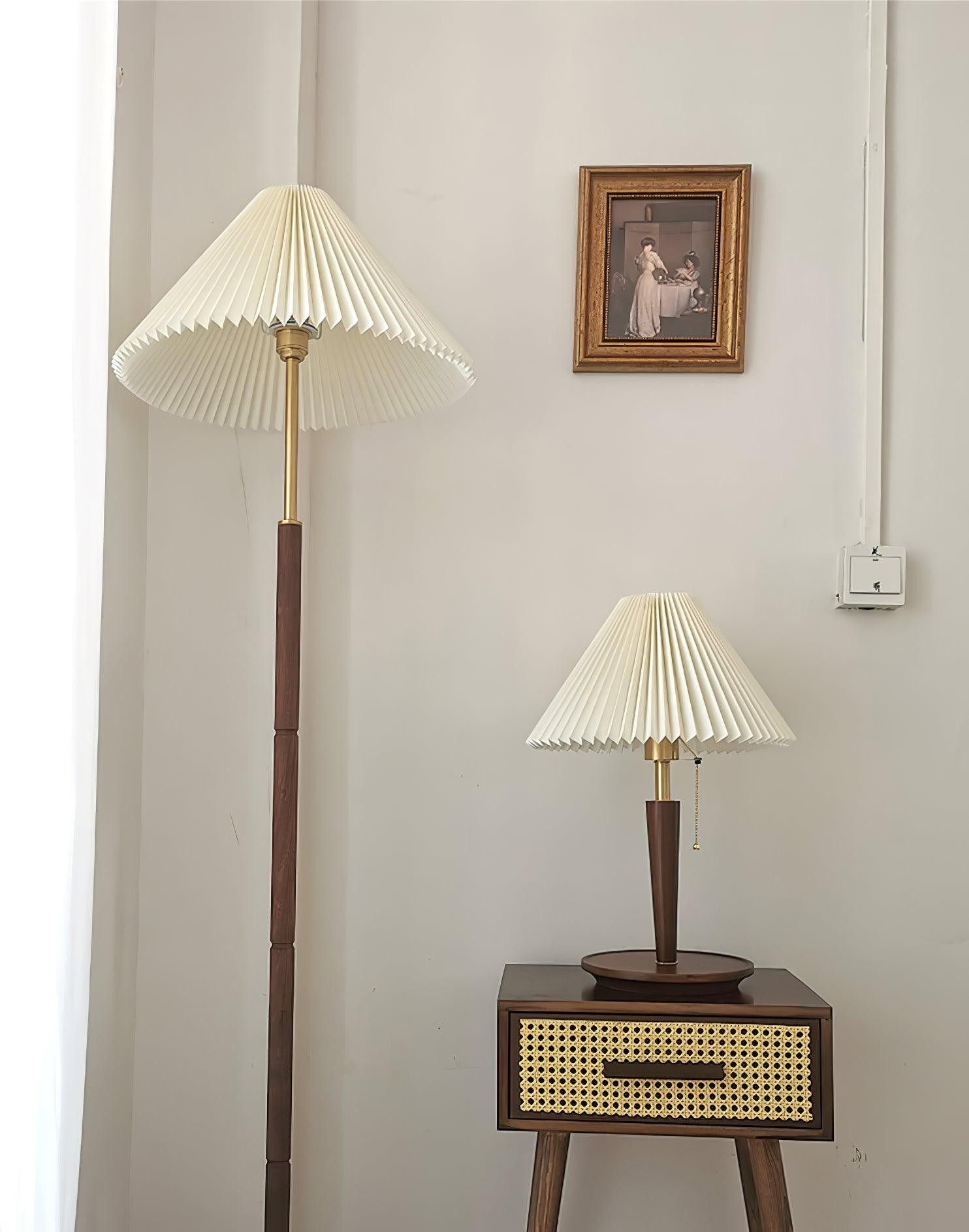 Nordic Retro Geplooide Stoffen Houten Tafellamp Voor Slaapkamer HL482