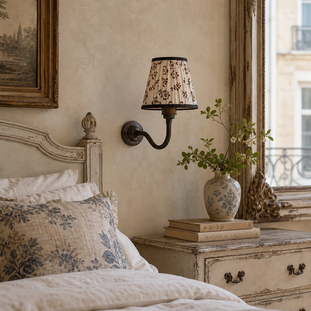 Vintage Cottaloy wandlamp met gebogen arm en stoffen bekleding voor de woonkamer of slaapkamer HL3579