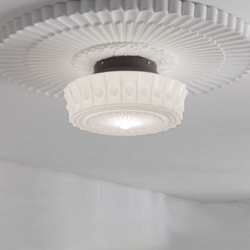 Traditionele vintage ronde glazen ijzeren LED semi-inbouw plafondlamp voor slaapkamer HL1058