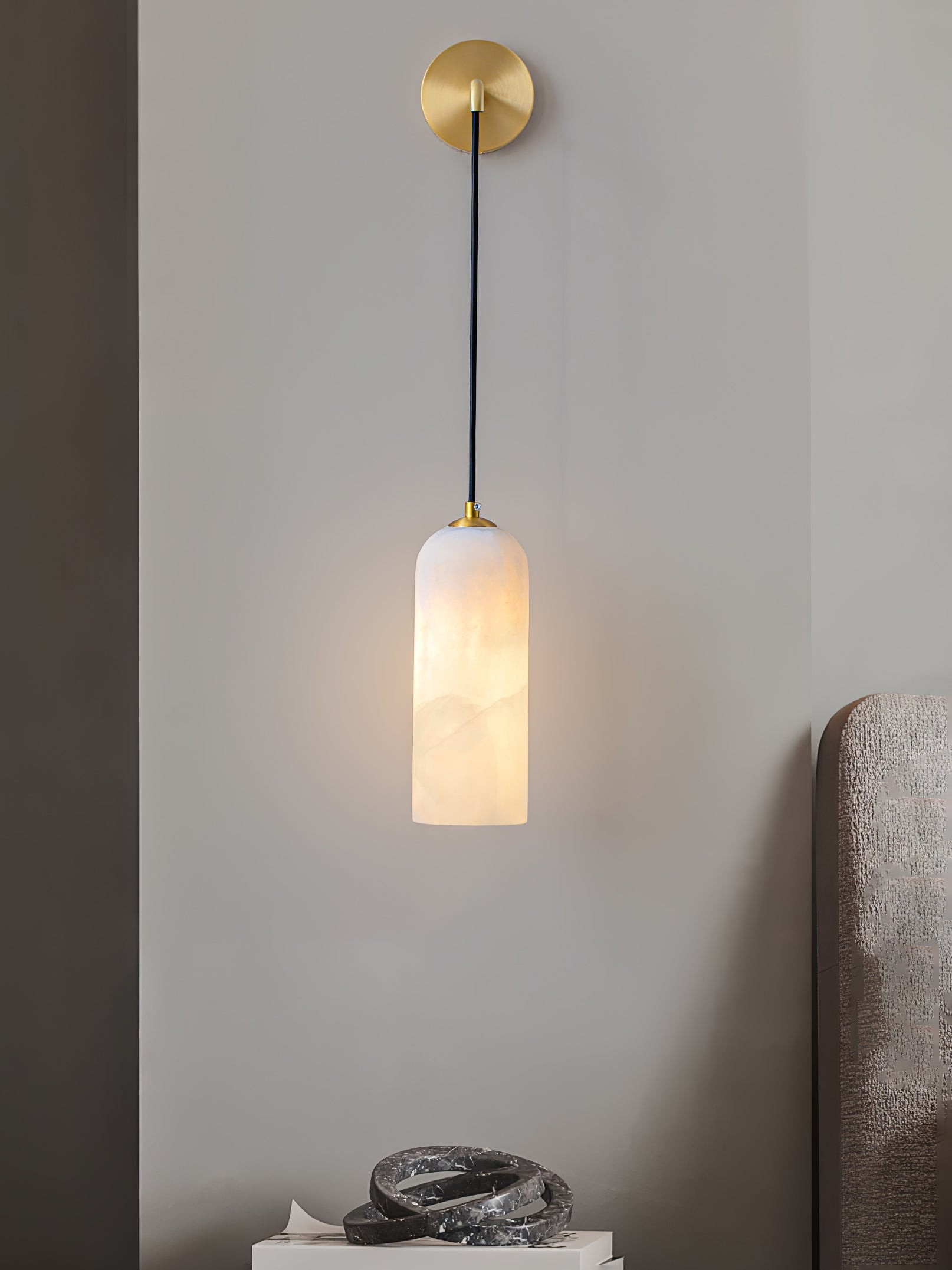 Moderne minimalistische koperen natuurlijke marmeren verstelbare draadwandlamp HL686