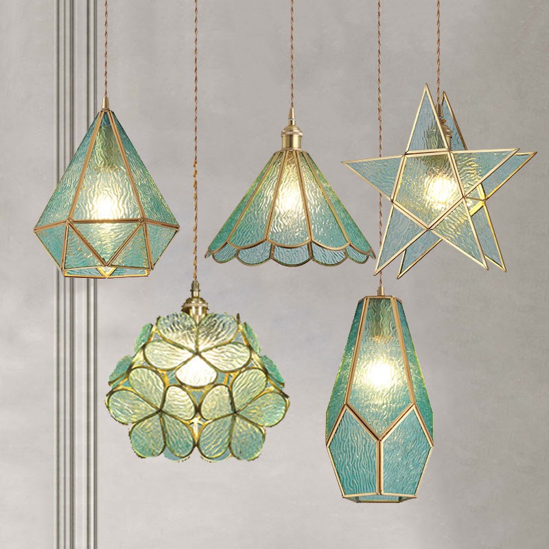 Romantische Retro Messing Glazen Hanglamp HL66