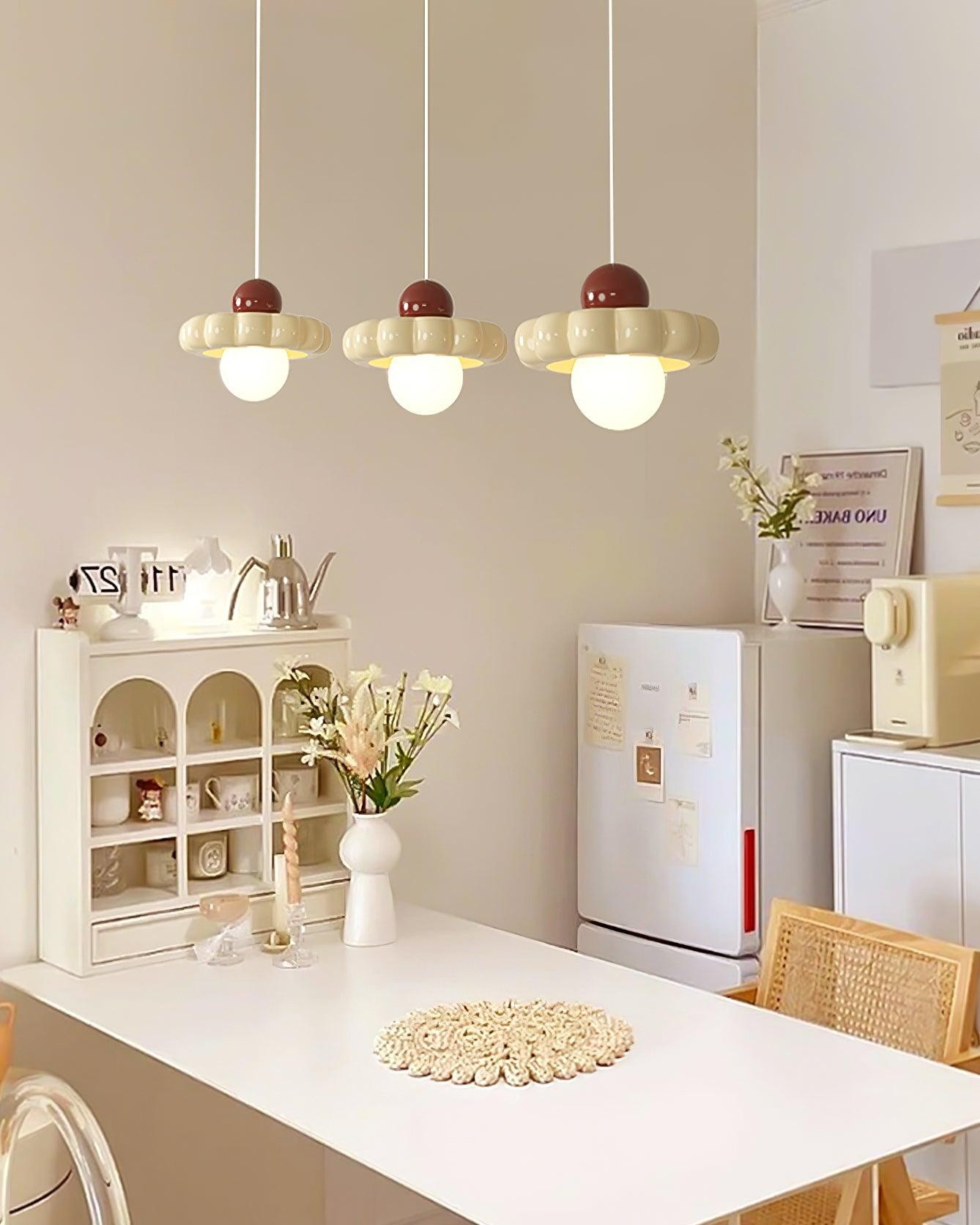 Crèmekleurige stijl lange lijn pompoen textuur hanglamp HL504