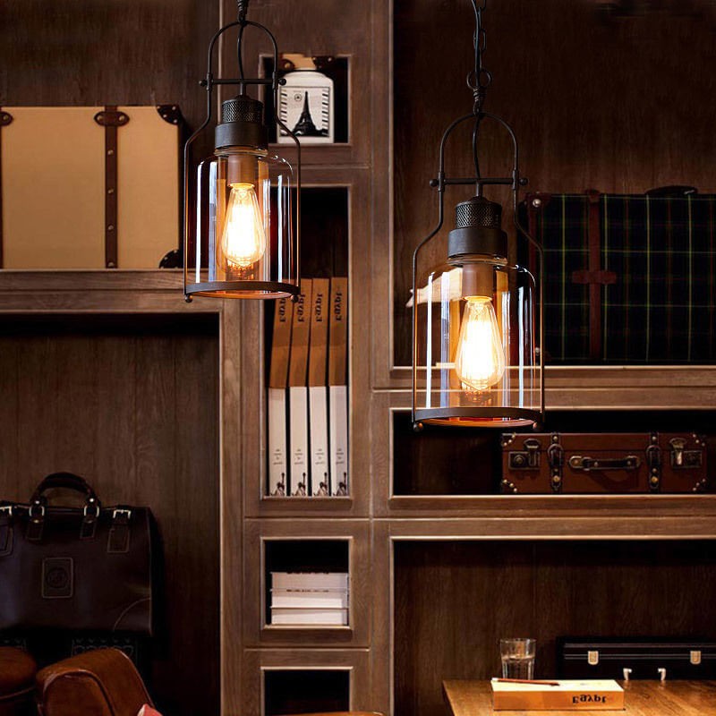 Lirra Vintage Glazen Pot Hanglamp - Industriële Metalen Hanglamp voor Keuken en Bar HL973