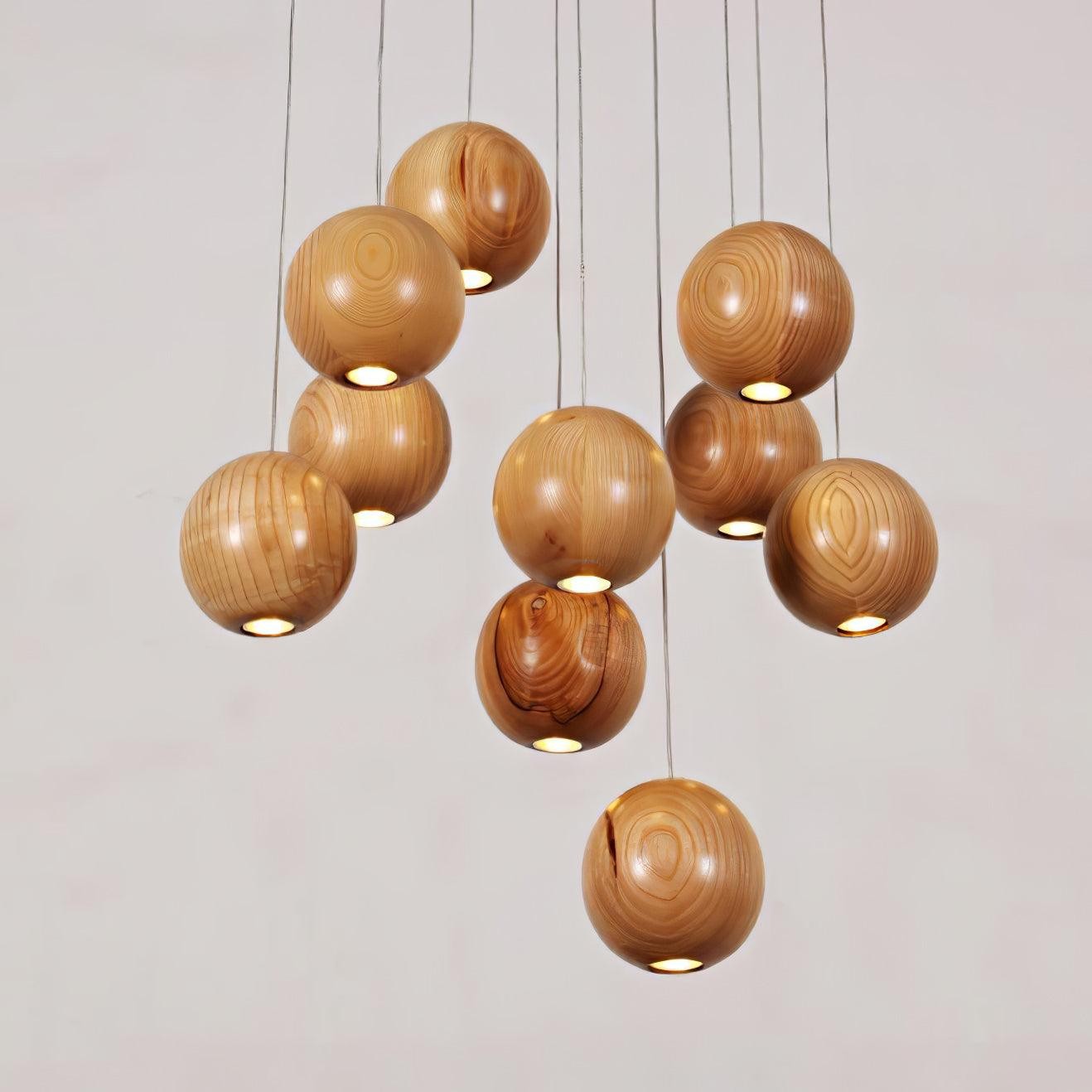 Houten bolvormige cluster hanglamp HL930