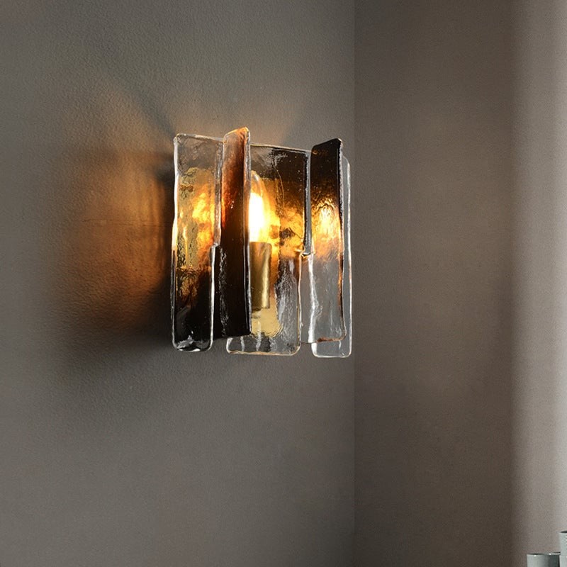 Moderne luxe rechthoekige koperen glazen wandlamp met 1 lichtpunt voor de woonkamer HL1423