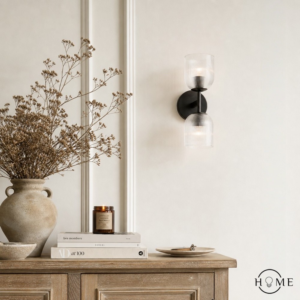 Bravira geribbelde glazen wandlamp - metalen wandlamp met heldere glazen kap HL1552