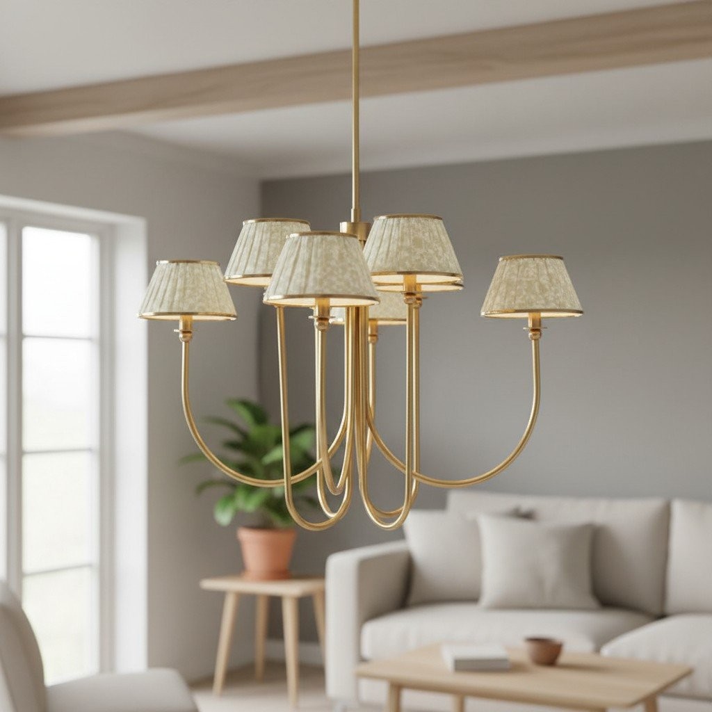 Ruchee Kroonluchter - Plafondlamp met gelaagde stoffen kap en messing frame voor eet- of woonkamer HL1891