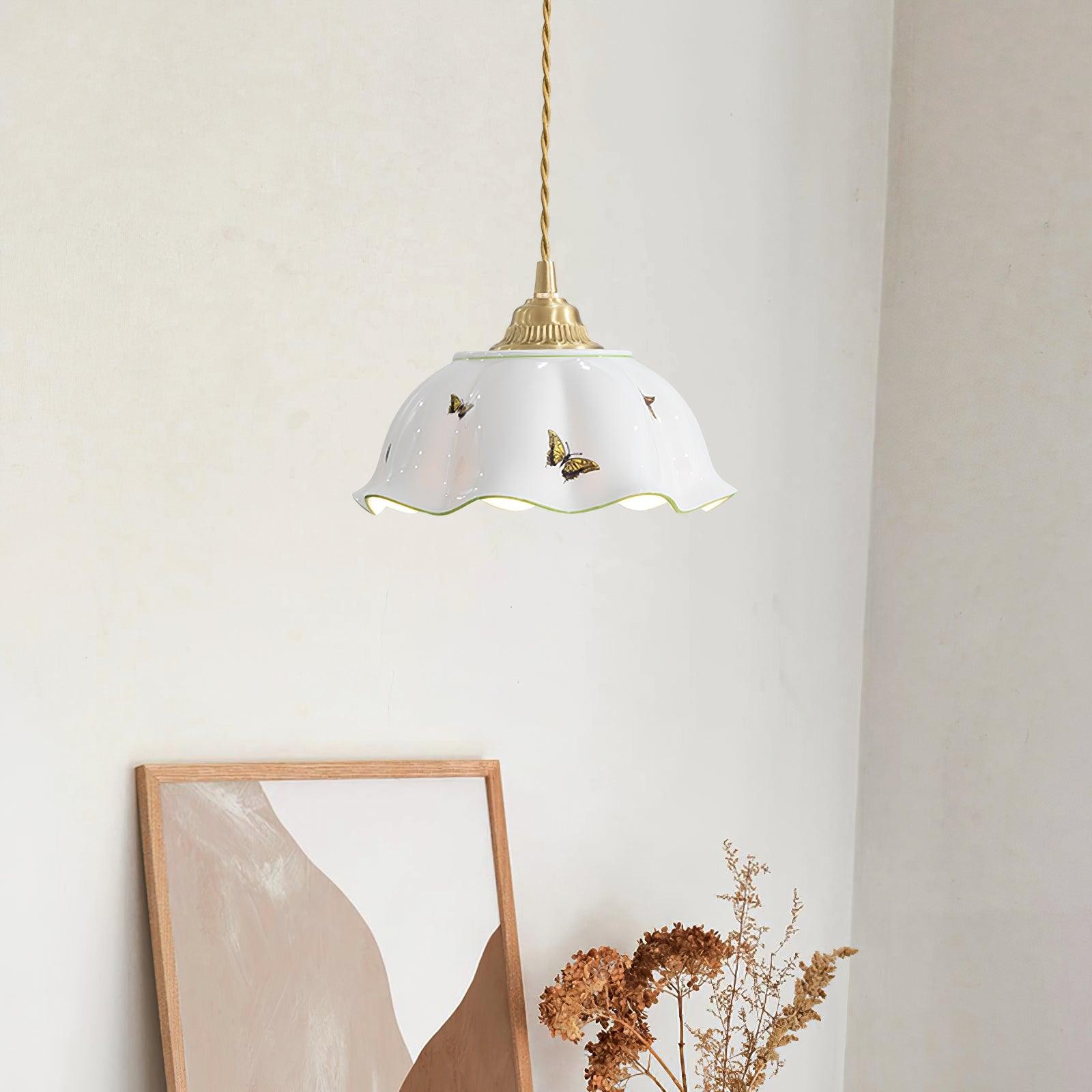 Retro crèmekleurige keramische hanglamp HL959