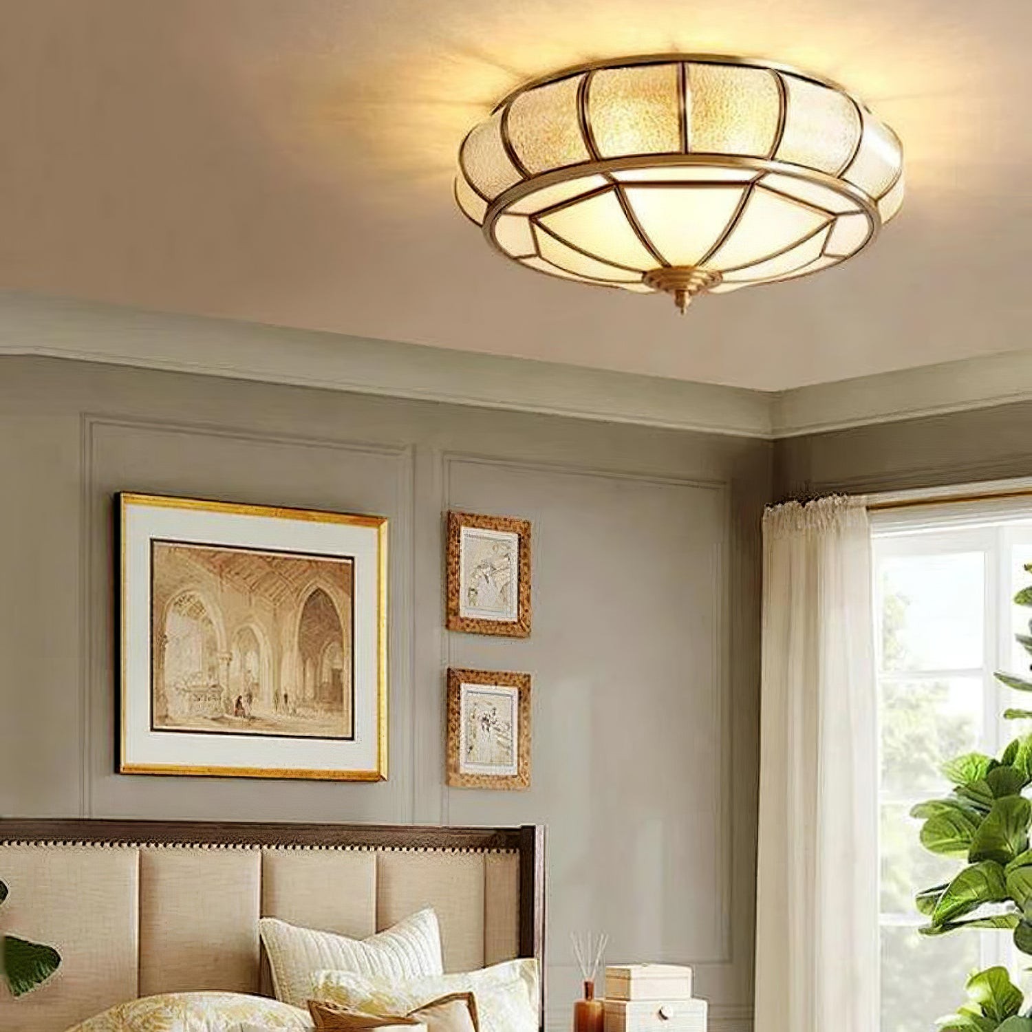Ronde plafondlamp van getextureerd glas HL756
