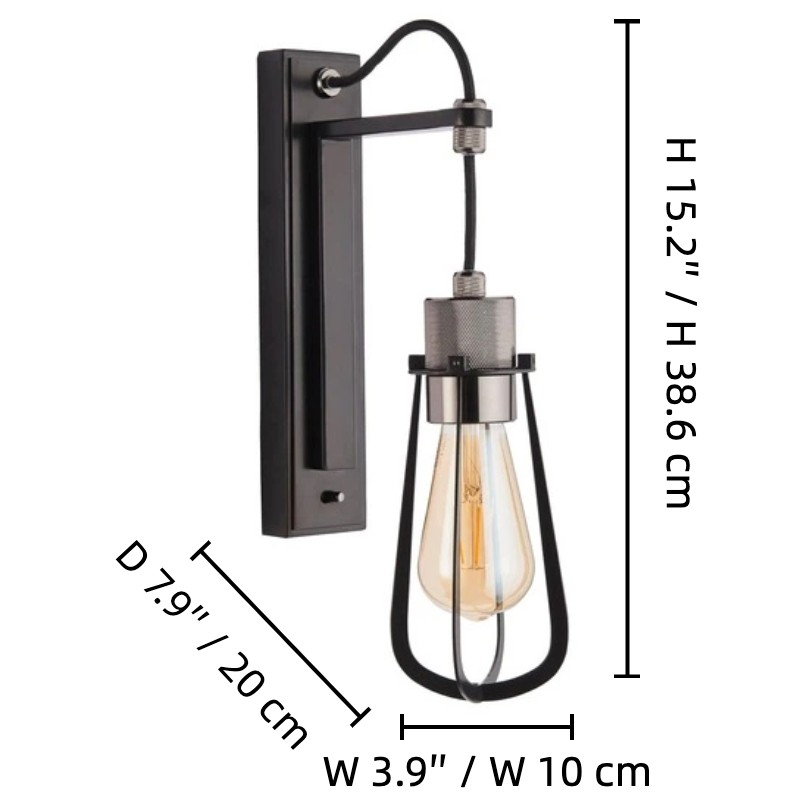 Readium Industriële metalen wandlamp - Moderne tuimelschakelaar voor woonkamer en studeerkamer HL2082