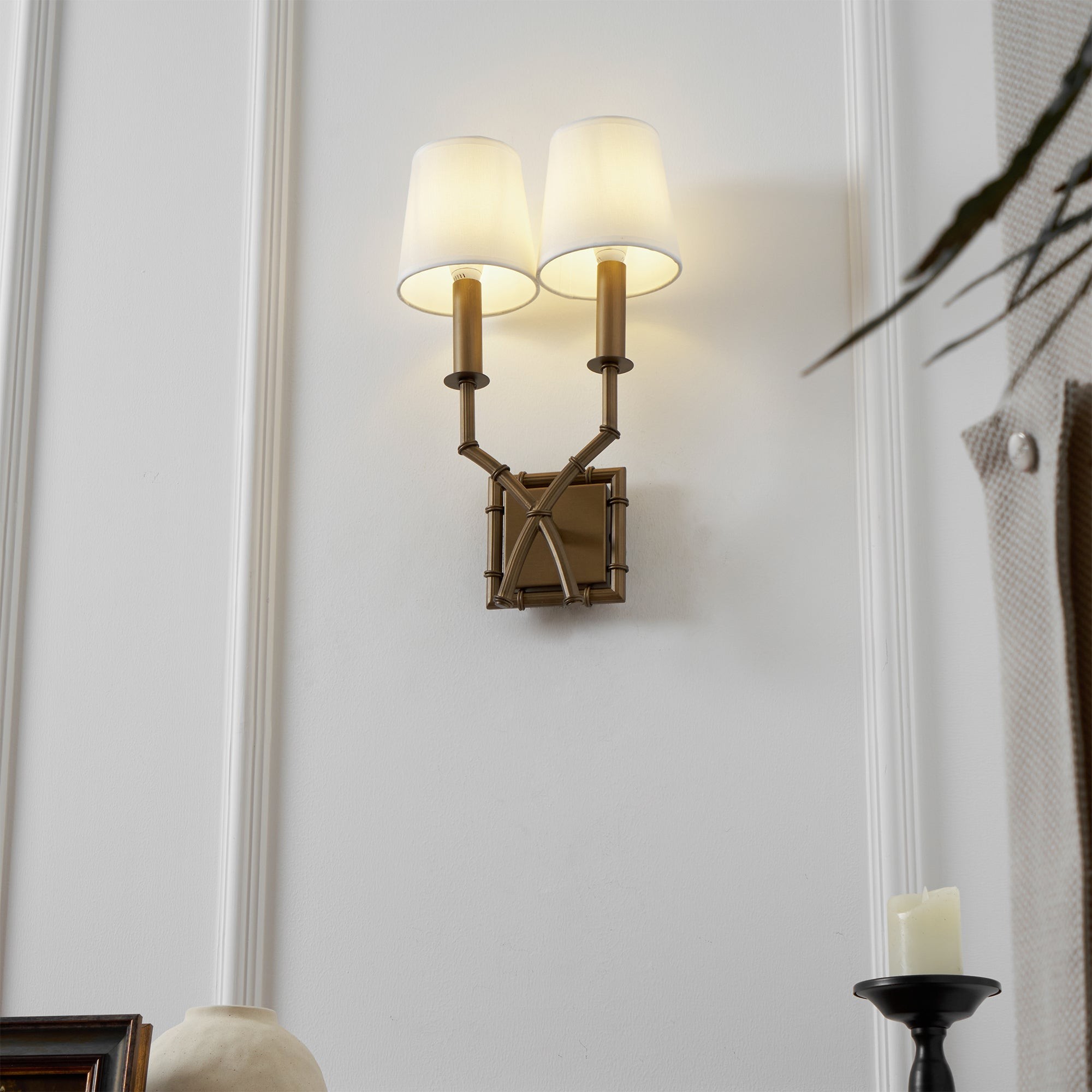 Dubbele bamboe wandlamp HL3139