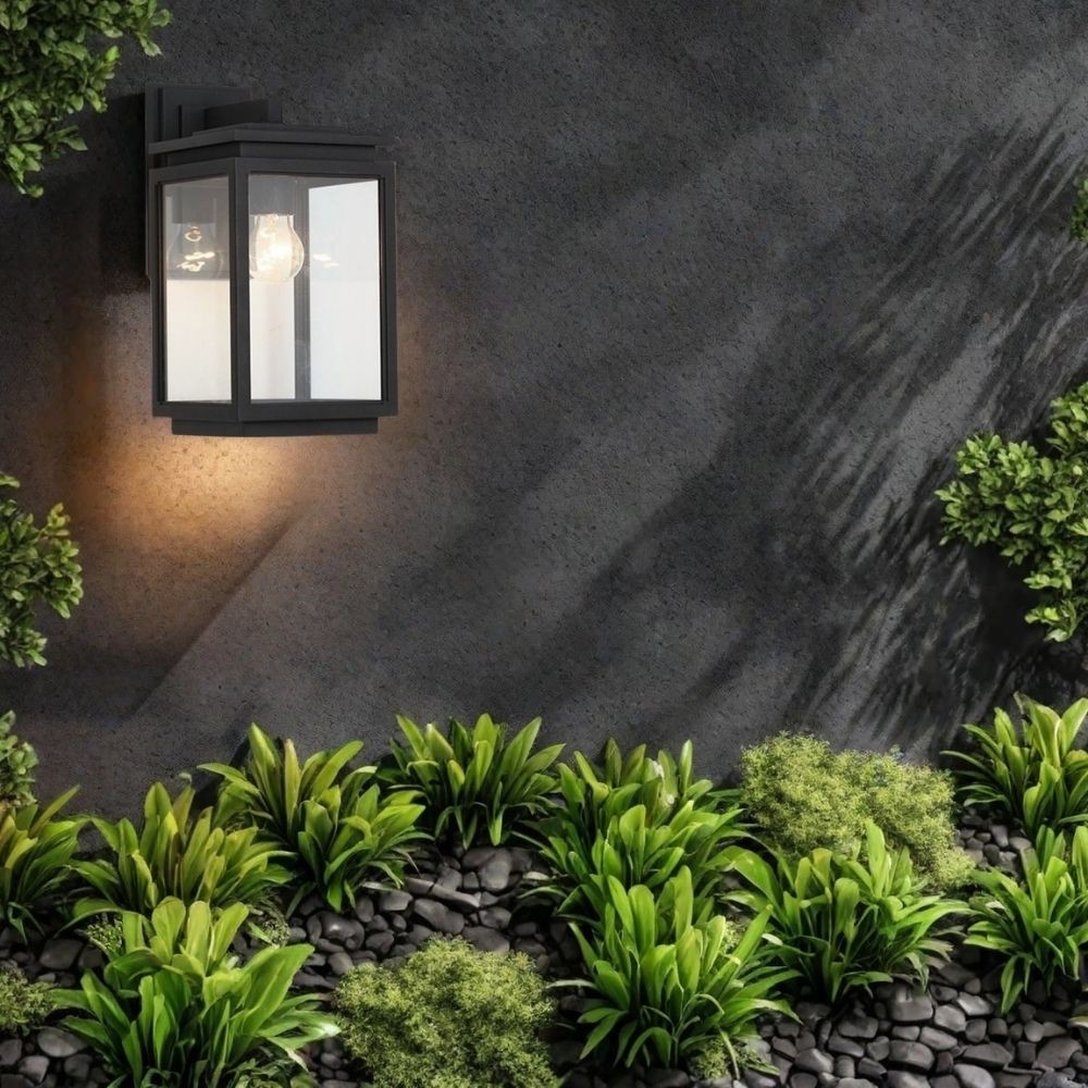 Waterdichte Zwarte Rechthoekige Glazen Buiten Wandlamp HL1005