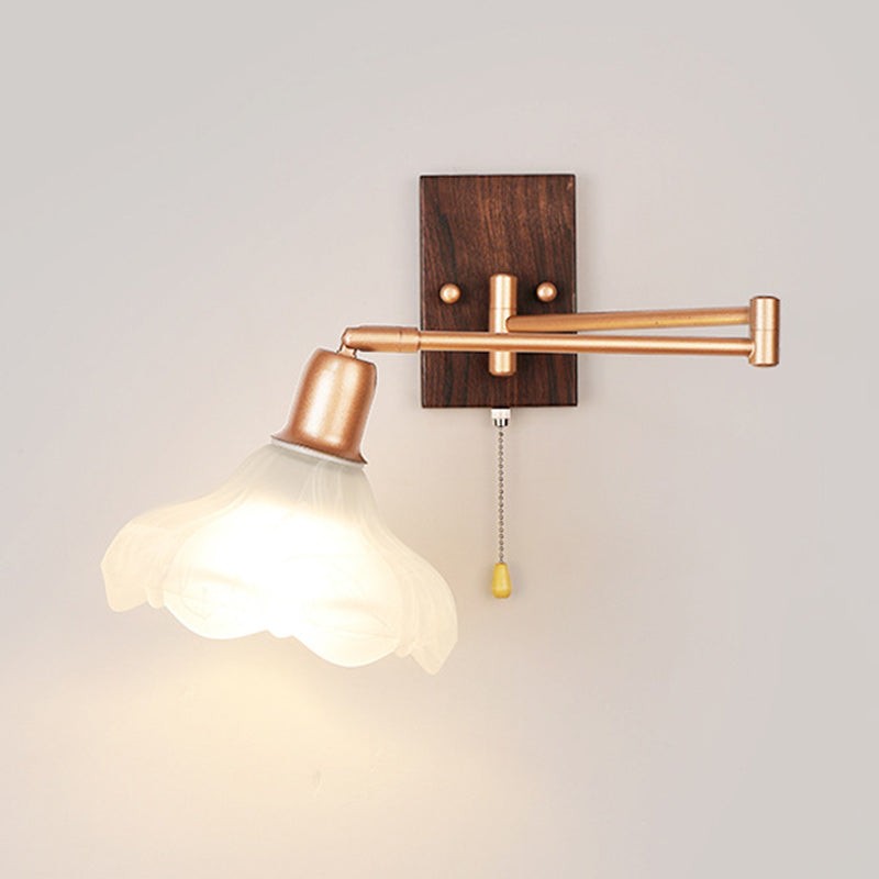 Franse ijzeren glazen bloemenwandlamp met zwenkarm en rits HL1087