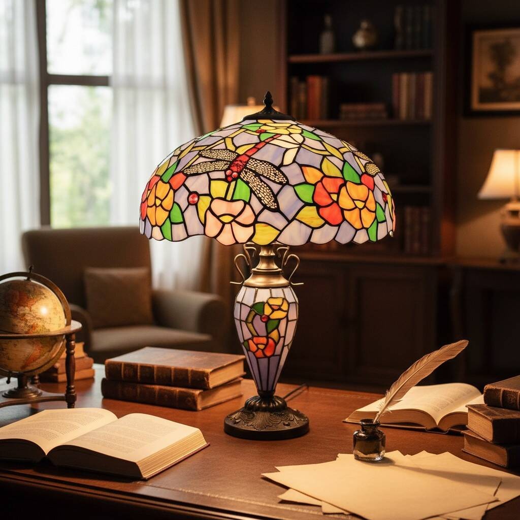 TF Keswick Dragonfly Tiffany tafellamp - Handgemaakte glas-in-loodkap voor woonkamer of slaapkamer HL2133