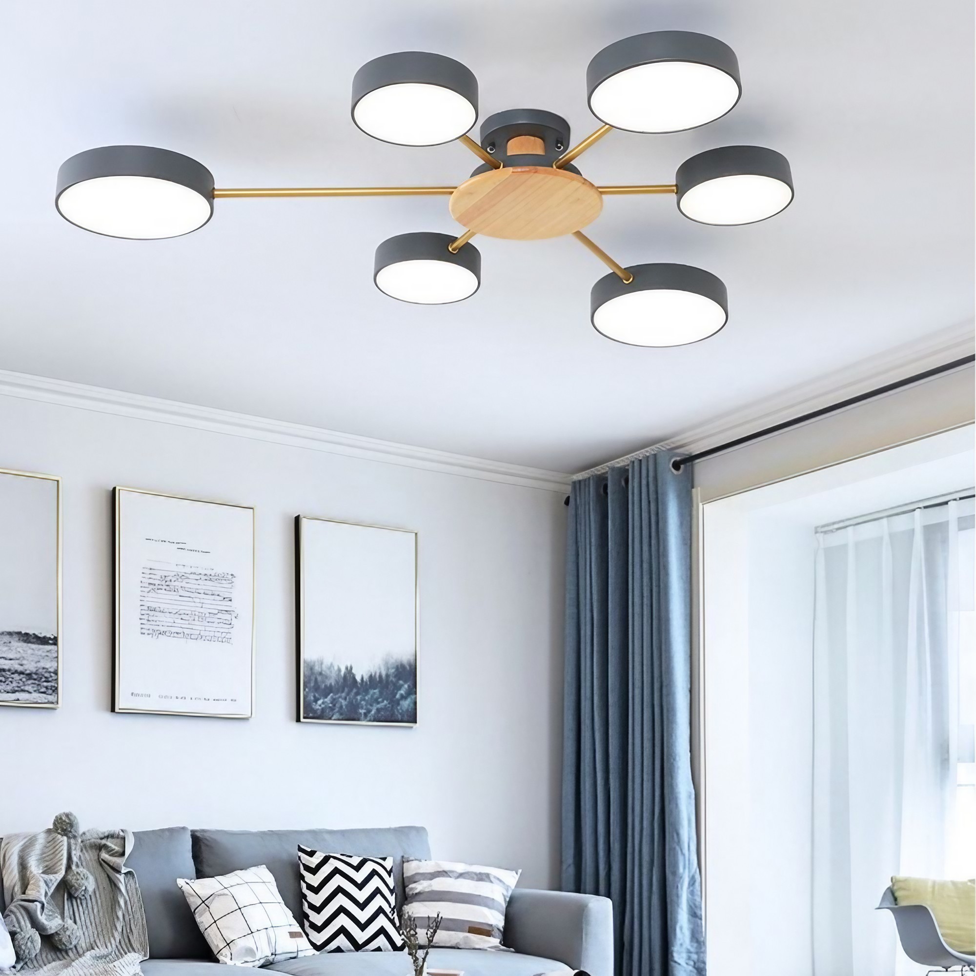 Moderne plafondlamp met takkenschijf - LED-lamp van hout voor eetkamer HL1345