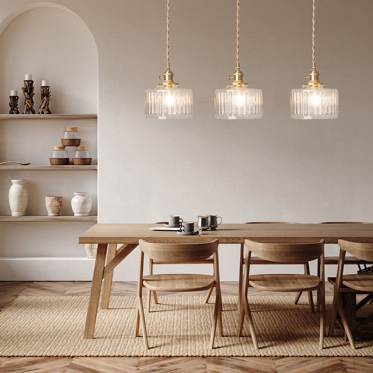 Retro Korte Cilinder Golvende Glazen Hanglamp HL315