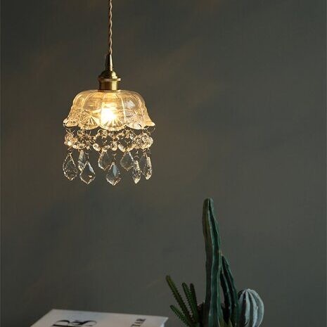 Vintage helder geribbeld glas paraplu hanglamp HL49
