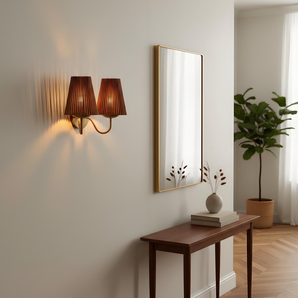 Zhoove bamboe wandlamp - geplooide natuurlijke kap voor woonkamer of slaapkamer HL1919