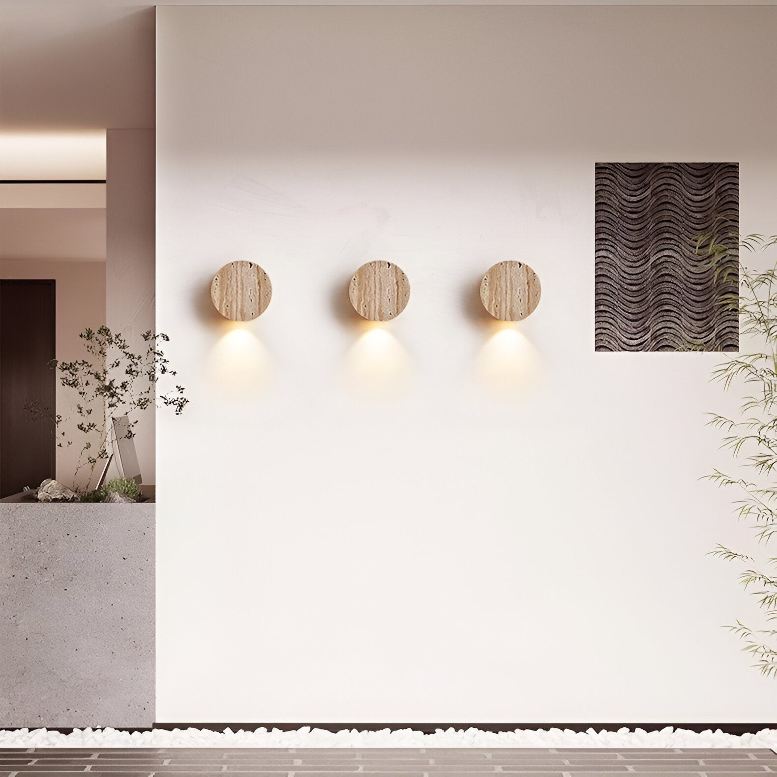 Japanse Wabi Sabi wandlamp van natuurlijk travertijnsteen HL3431