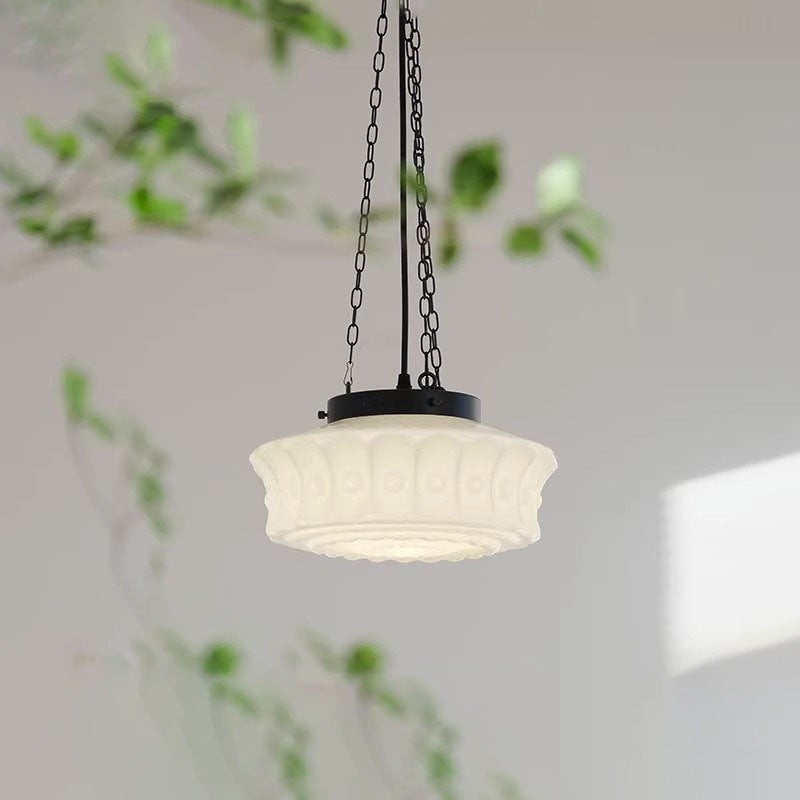 Kroonluchter met cilindervormige kap van ijzerglas HL989
