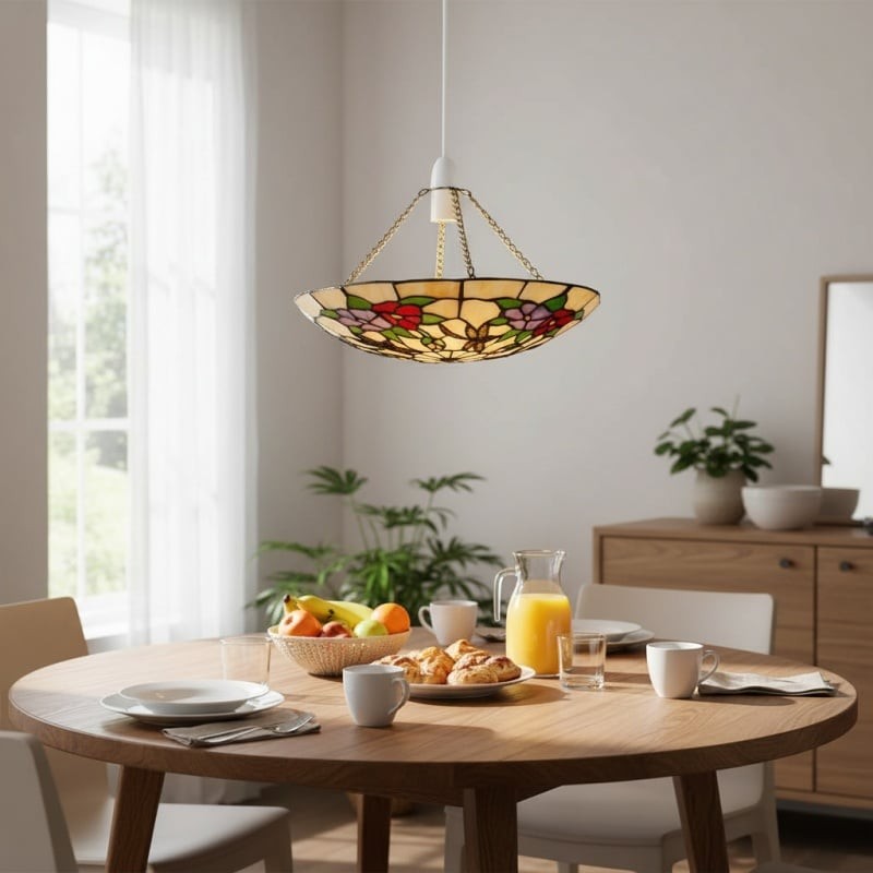 TF Butterfly hanglamp - Decoratieve hanglamp met glas-in-lood voor slaapkamer of hal HL2027