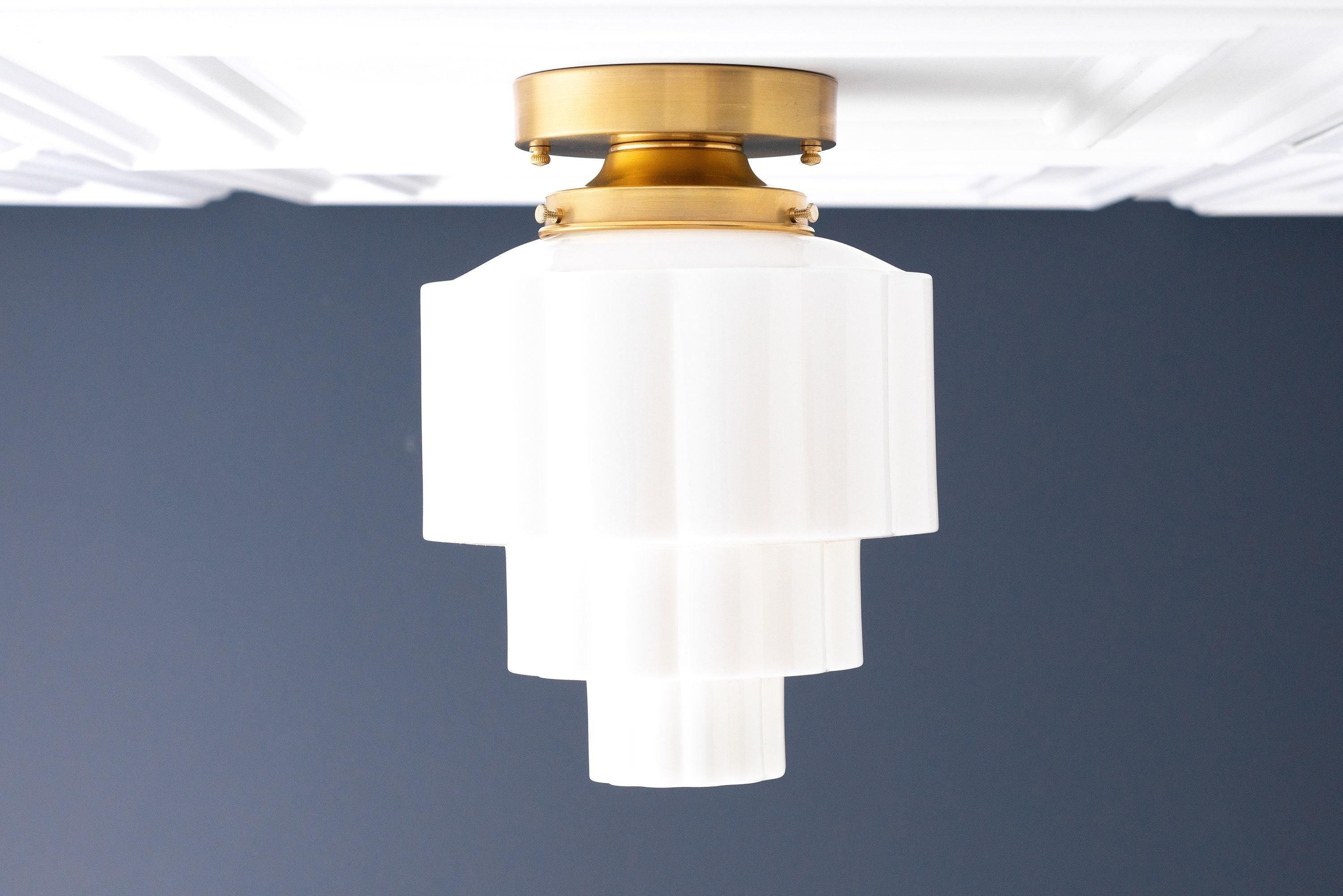 Geotower glazen plafondlamp van messing – Art Deco geribbelde bolvormige plafondlamp HL1726