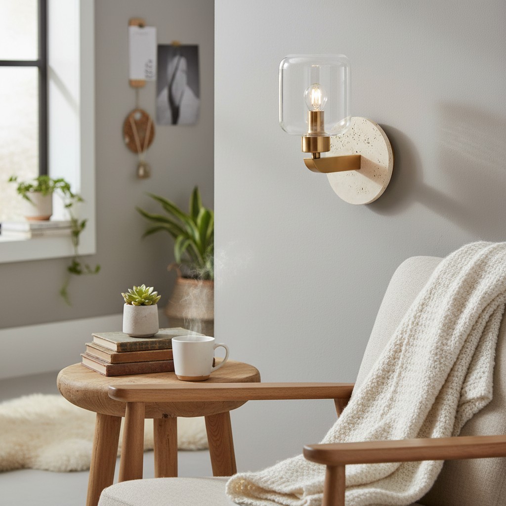 Korlisse Moderne Marmeren Wandlamp - Vintage Messing & Helder Glas Accentlamp voor Woonkamer en Hal HL2145