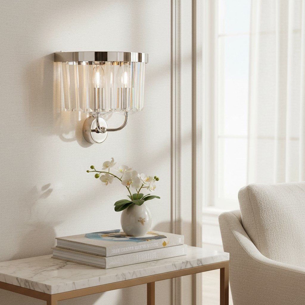 Beveline wandlamp met facetgeslepen helder glas - Klassieke metalen wandlamp voor hal en woonkamer HL2080