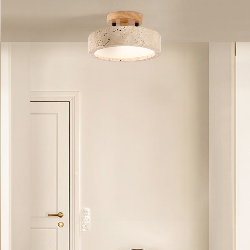 Ronde gele travertijn plafondlamp HL1284