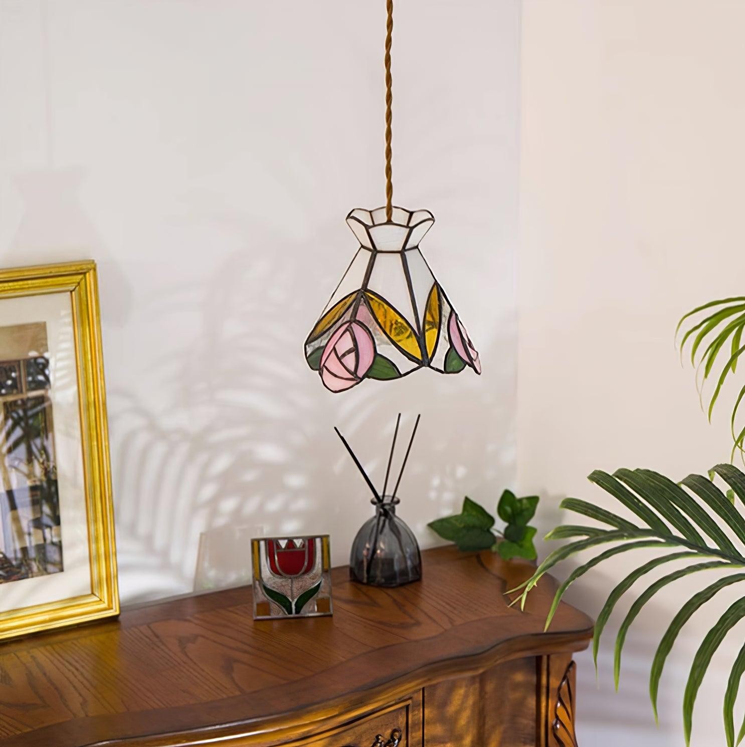 Franse Retro Rozen Glas-in-lood Hanglamp HL908