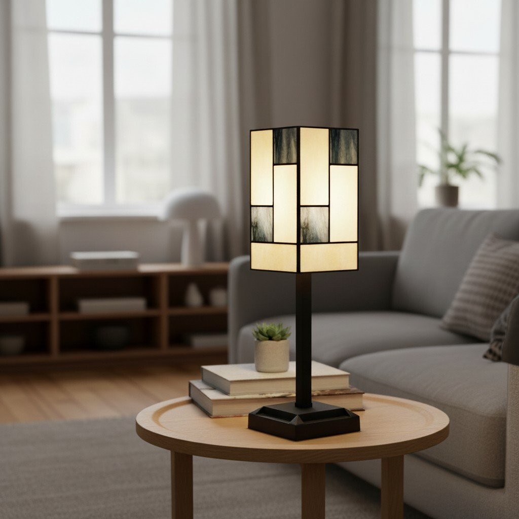 TF Manchester vierkante tafellamp - Geometrisch ontwerp van glas en metaal voor slaapkamer en woonkamer HL2257