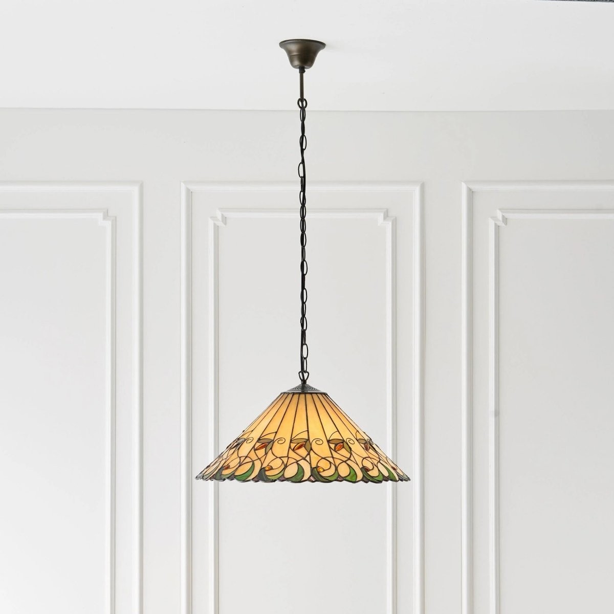 TF Jamelia Vintage Plafondlamp met bloemenmotief en glas-in-loodkoepel voor eetkamers HL2253