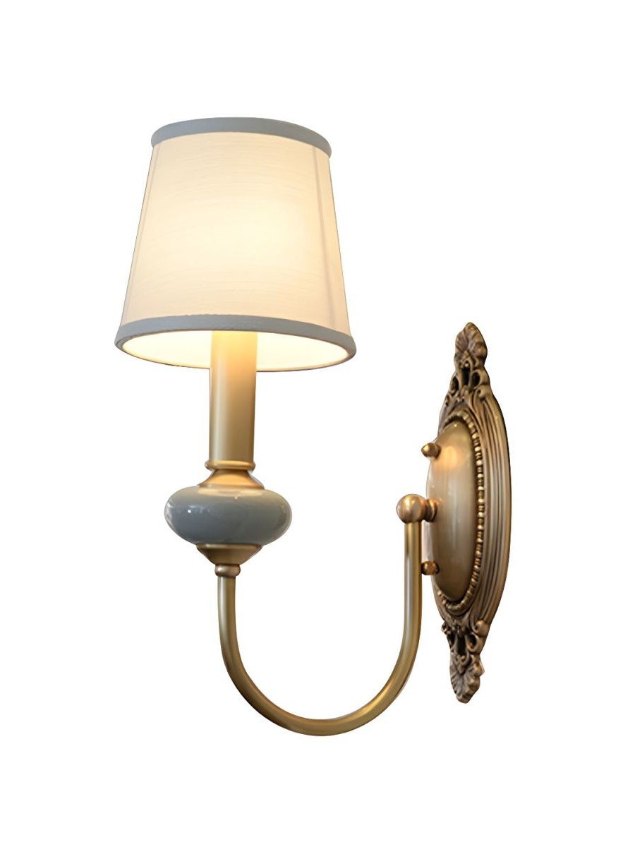 Klassieke wandlamp met stoffen kap - keramische wandlamp voor hal of slaapkamer HL1805