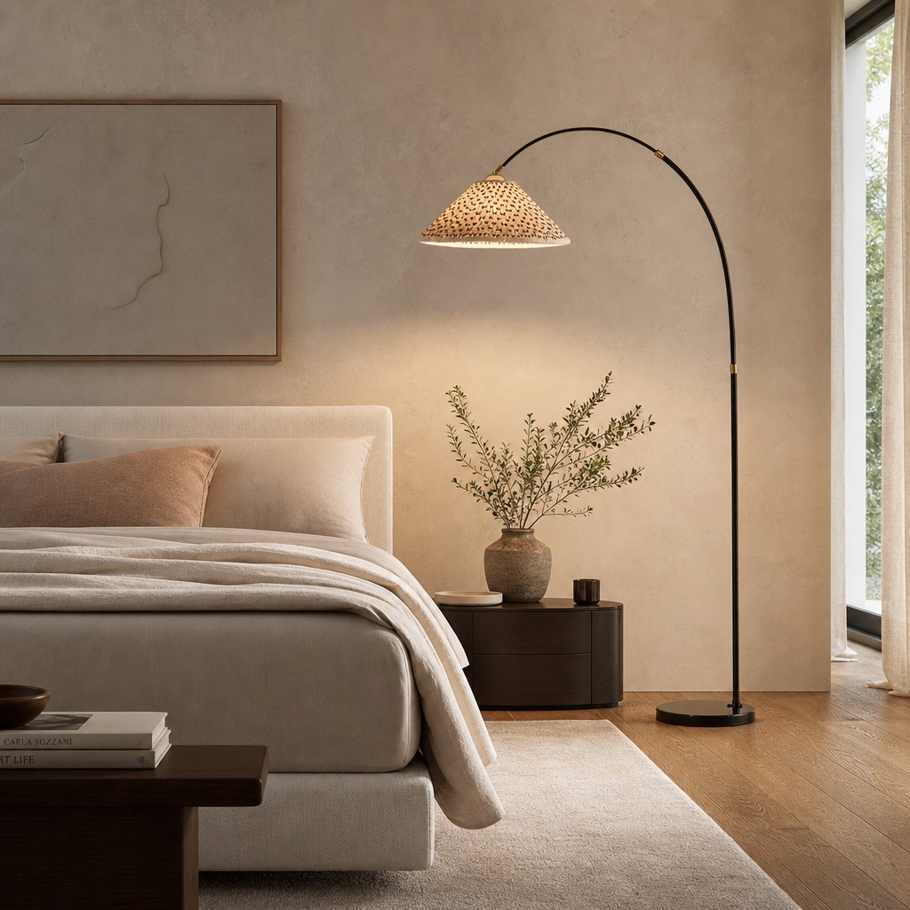 Veslin Franse stijl vloerlamp met bloemenboog - Vloerlamp met geplooide stof voor de slaapkamer HL3524