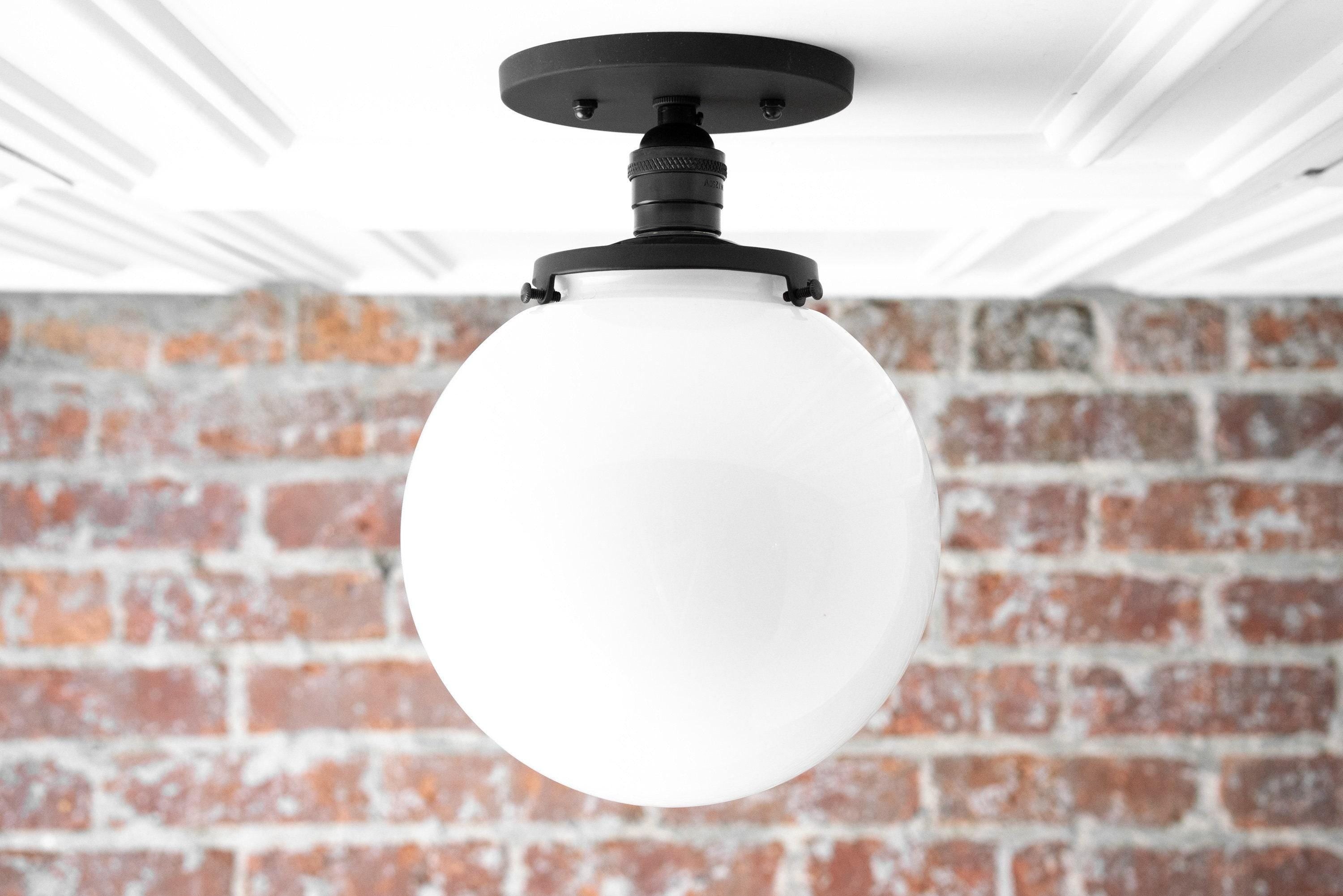 Glorica Glazen Mid Century Semi-Flush Plafondlamp - Witte Opaal Glazen Bol Armatuur HL1730