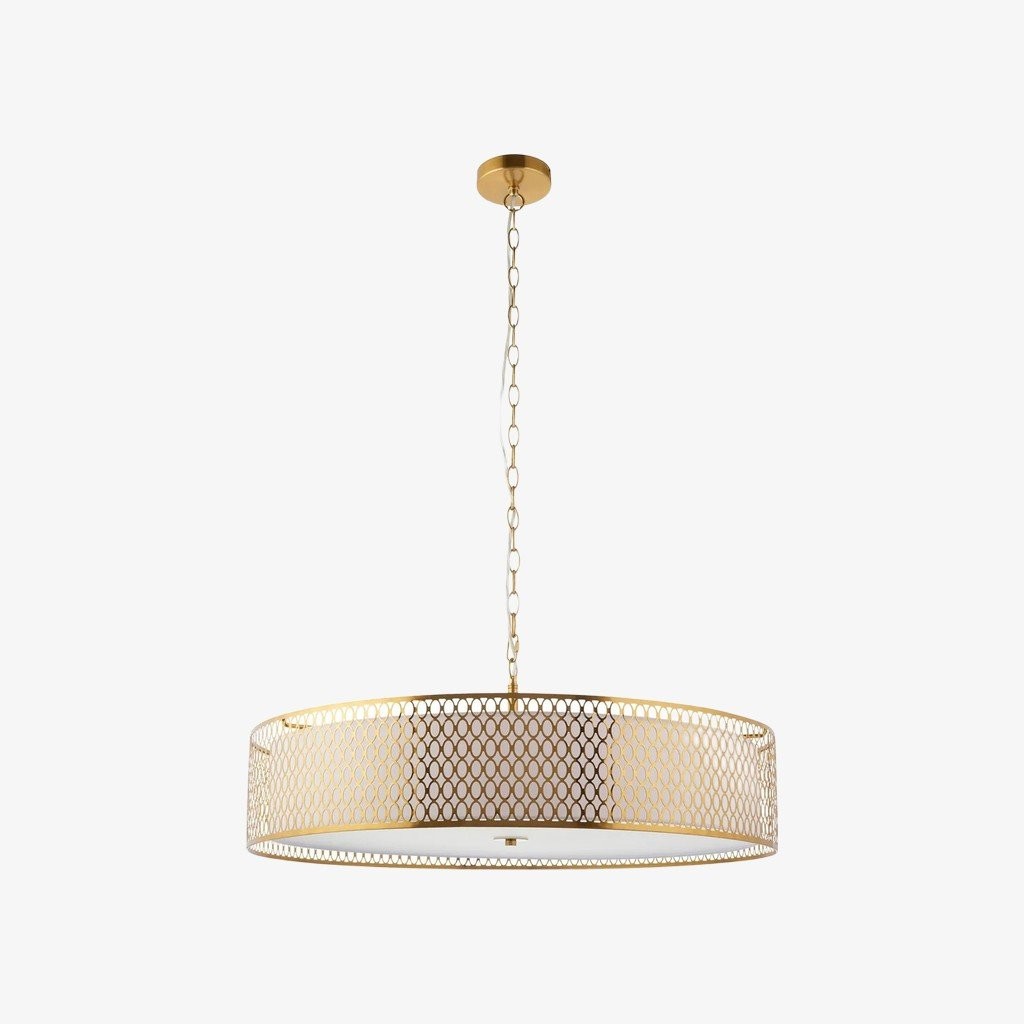 Liorin Geometrische Hanglamp - Moderne Hanglamp met Metalen en Stoffen Kap en Opengewerkt Sierwerk voor Interieurs HL2100